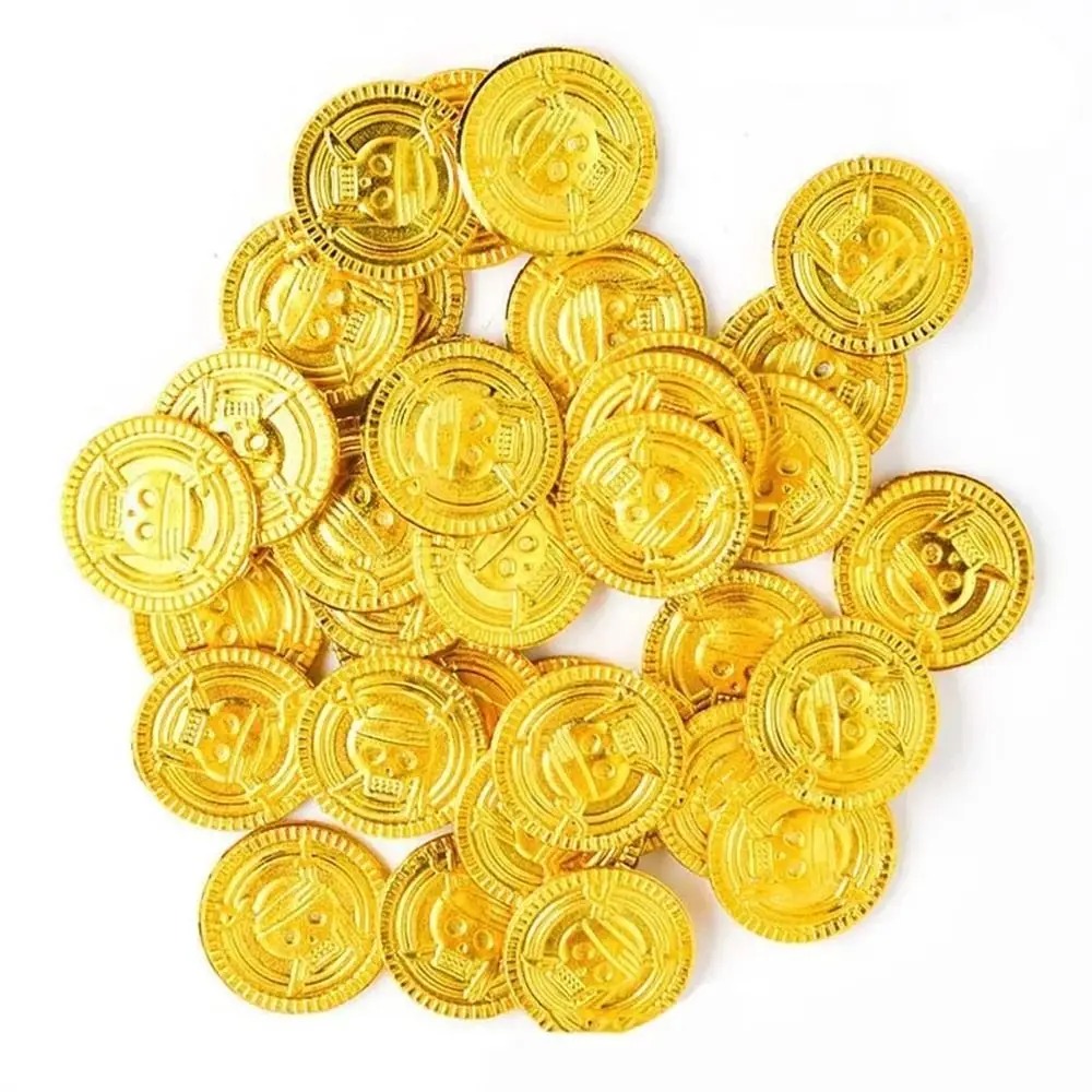 Arcade Game Coin - เหรียญทองโจรสลัดพลาสติก เหรียญเกมสีทอง เงิน เหรียญทองปลอม เหรียญสมบัติเด็ก ของชำร่วยงานปาร์ตี้
