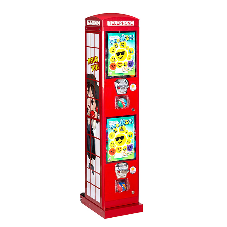 Candy Vending Machine - ตู้จำหน่ายของเล่นแคปซูลอะคริลิคโลหะ ดีไซน์ตู้โทรศัพท์สีแดง ทนทานสำหรับใช้งานกลางแจ้ง ความจุ 200-300 ชิ้น